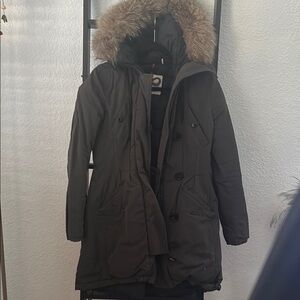 Moncler Black Puffer Coat with Fur-Trimmed Hood